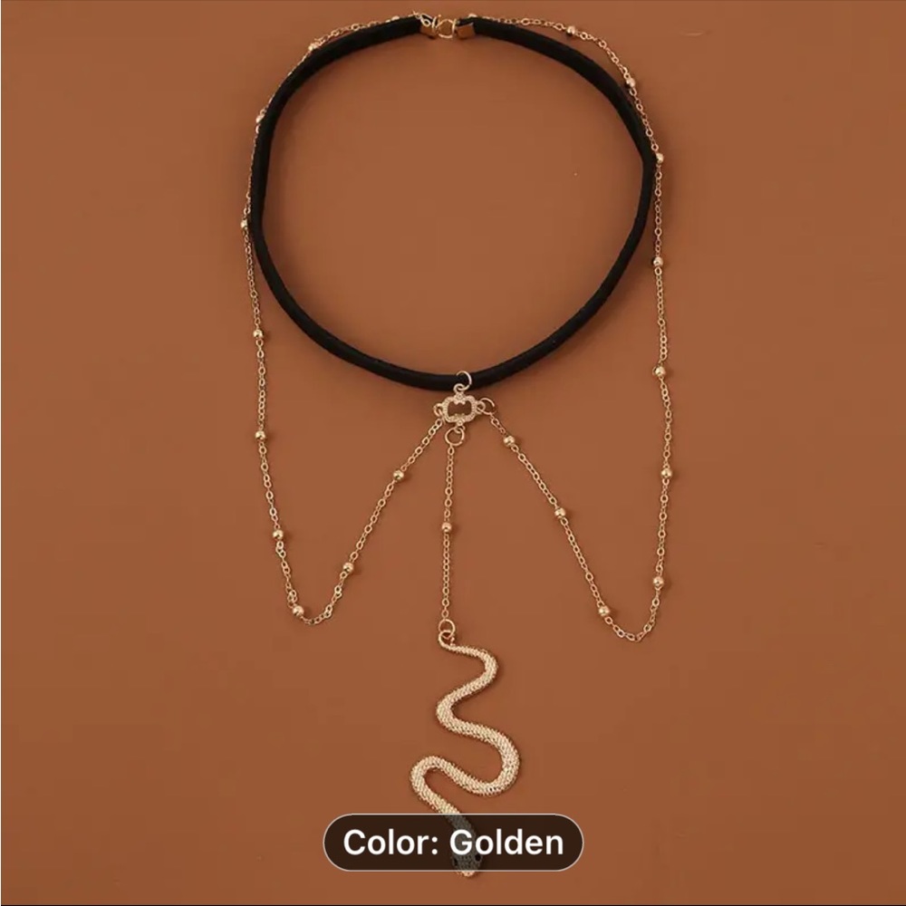 Golden Snake Pendant Layered Thigh/Choker Necklace